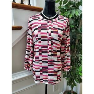 JM Collection Women's Multicolor Polyester Round Neck Long Sleeve Blouse Size XL